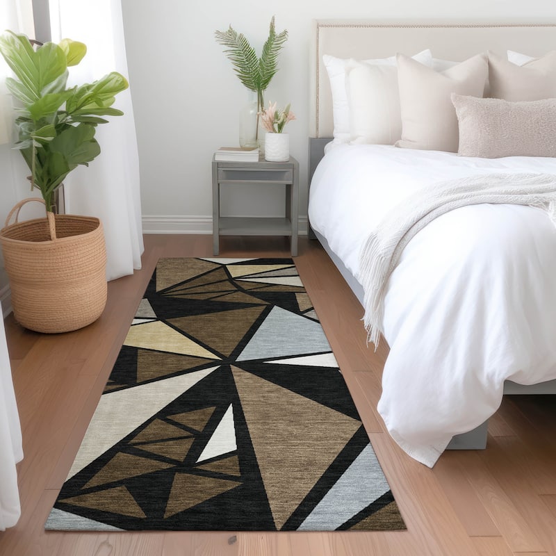 Machine Washable Indoor/ Outdoor Abstract Mosaic Chantille Rug - Brown - 2'3" x 7'6"