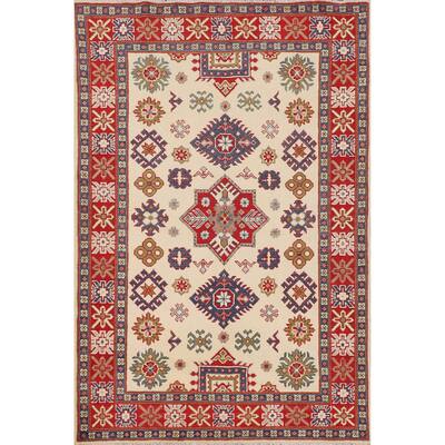 Ivory Kazak Accent Rug Hand-Knotted Wool Carpet - 4'1" x 6'4"