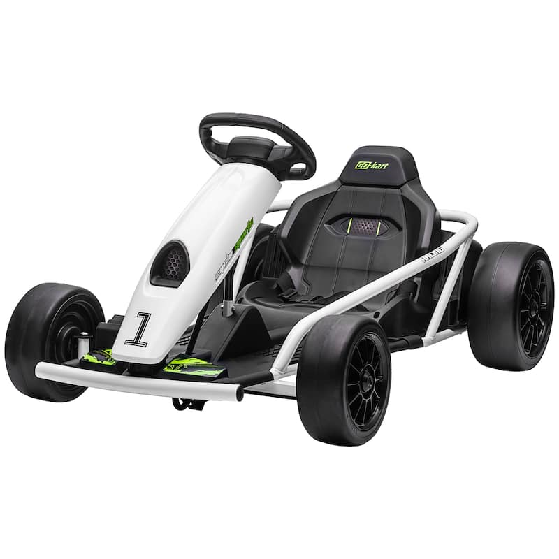 White Dual Drive Motor Drift Kart, Stylish Outdoor Electric Car Toy with Seat Belt, Exclusive Kids Car with Backrest