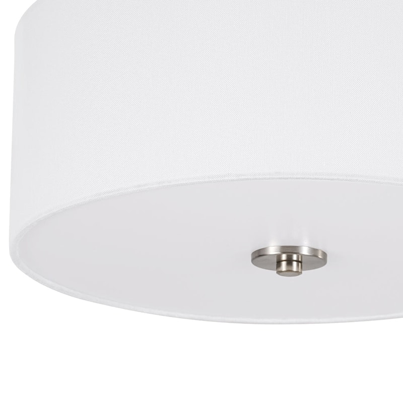 Contemporary 2-Light White Linen Drum Semi Flush Light 15in Wide