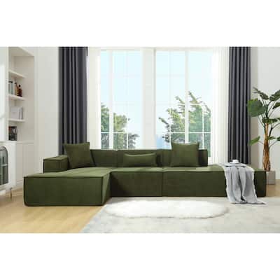 Green 129.5'' L-Shaped 4 Seater Modular Sofa Set with Chaise, Soft Terrycloth Fabric, Perfect for Living Rooms