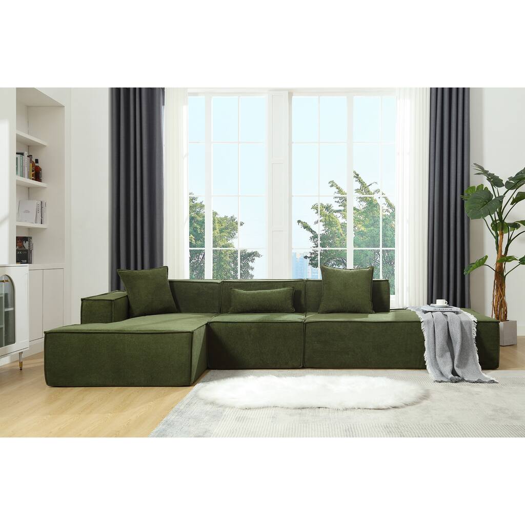 Modular Combination Green Polyester Living Room Sofa Set, L-shaped, Free Installation