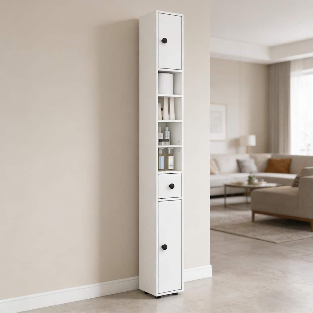 Anmytek Slim Corner Bathroom Cabinet White Tall Storage Unit