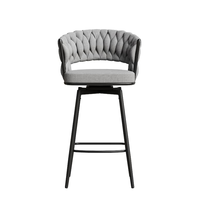 Set of 2 360° Swivel Bar Stools Soft Cushioned Backrest Counter Height Metal Legs - Black,Grey