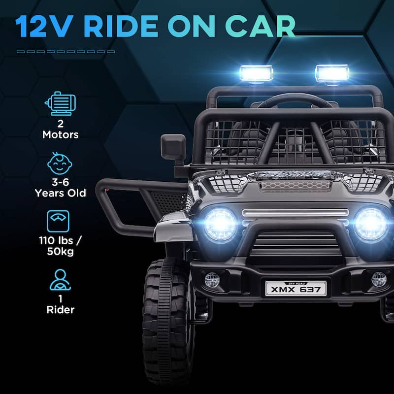 12V Kids Electric Car with Parent Remote, Black Ride-On Car Battery Powered Electric Car with 3 Speeds & Music