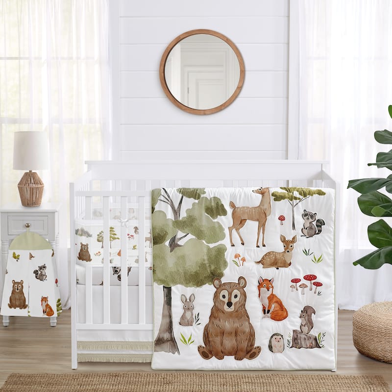 Sweet Jojo Designs 6p Crib Bedding + BreathableBaby Breathable Mesh Liner Woodland Forest Animals Boy Girl Gender Neutral Bear