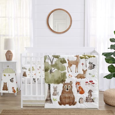 Sweet Jojo Designs 6p Crib Bedding + BreathableBaby Breathable Mesh Liner Woodland Forest Animals Boy Girl Gender Neutral Bear