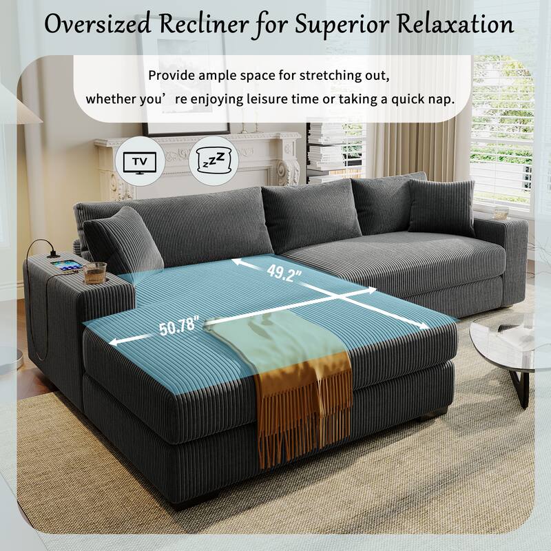 Deep Seat Sleeper Sofa Sectional Sofa Bed Built-in Cup Holders, Charging Ports