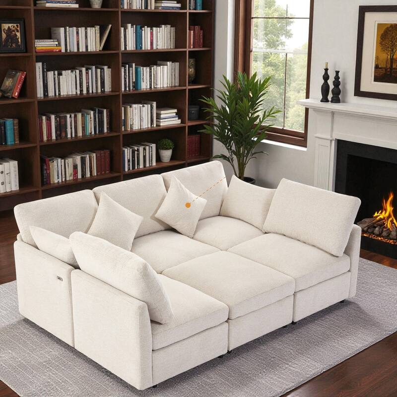 86.6" Modular Sectional Sofa with Ottoman and USB Ports, U-Shaped L-Shape Couch Bed with Chenille Fabric for Living Room