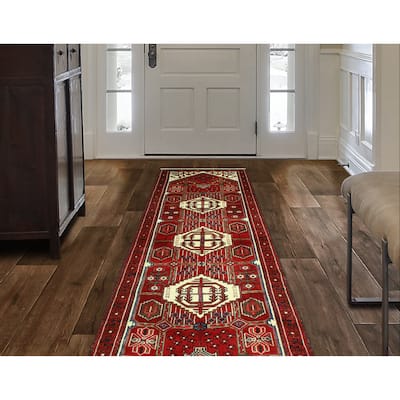 Fine Vintage Distressed Elijah Red/Ivory Runner - 3'5" x 9'3"