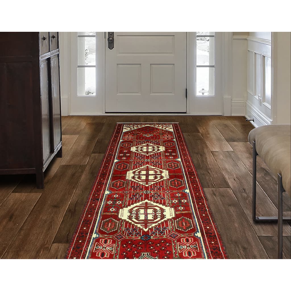 Fine Vintage Distressed Elijah Red/Ivory Runner - 3'5" x 9'3"