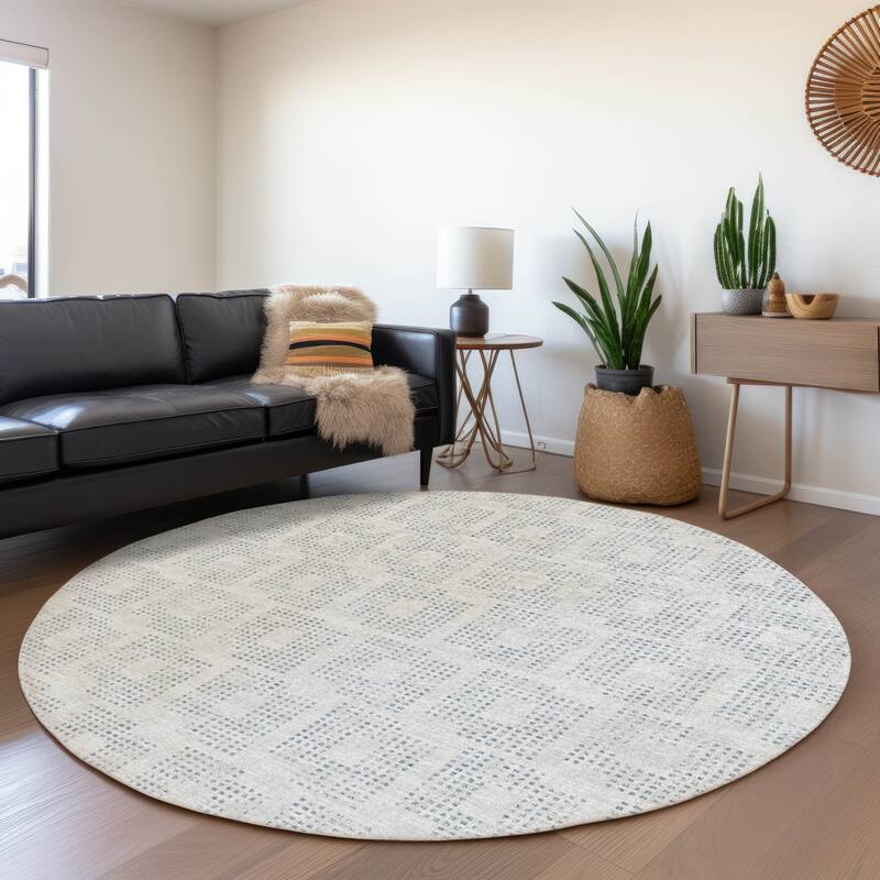 Premium Washable Super Soft Modern Houndstooth Mayfield Rug - Silver - 8' x 8' - Round