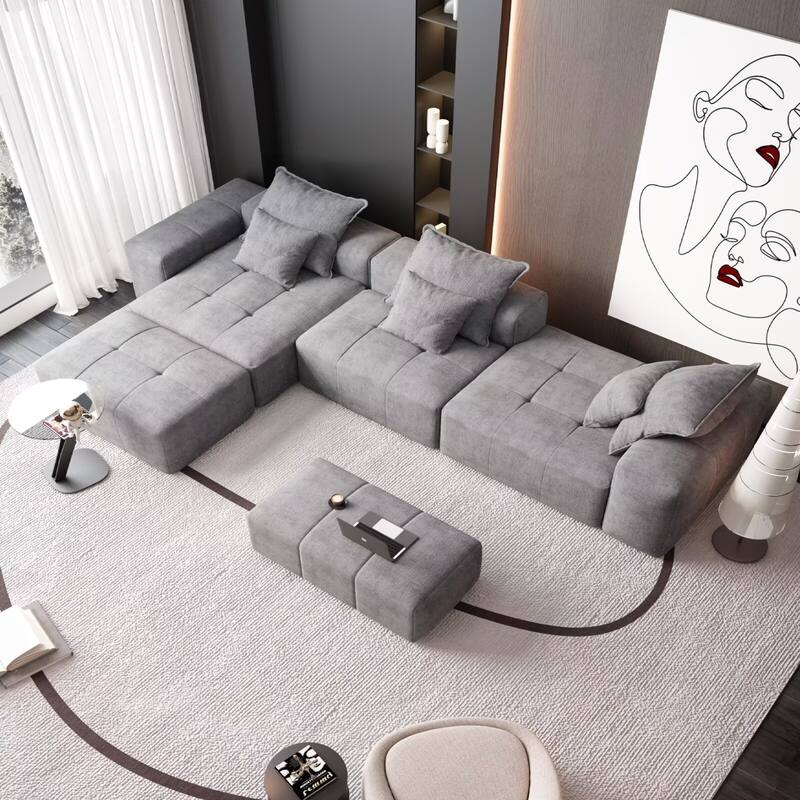 Oversized Modular Sectional Sofa,Sparkling Chenille Fabric,DIY Sofa - 1-Ottoman+1-Seater+2-Chaise+2-Amrest - Grey