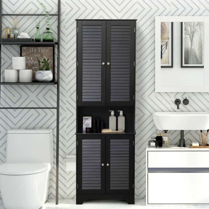 Freestanding Bathroom Linen Cabinet with 2 Cabinets and Countertop, Bathroom Floor Cabinet