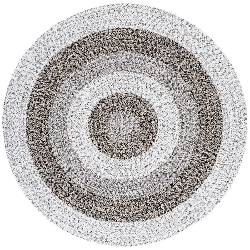 SAFAVIEH Handmade Braided Ecenur Indoor/Outdoor Machine Washable Rug - 5' Round - Ivory/Black