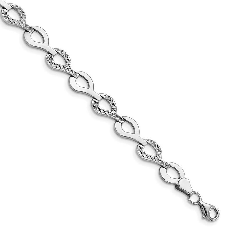 Curata 10k White Gold Polished Textured Alternating Flat Link Bracelet 7.5 Inch