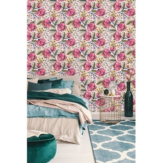 Pink Poppy Flowers Peel and Stick Wallpaper - Overstock - 32616817