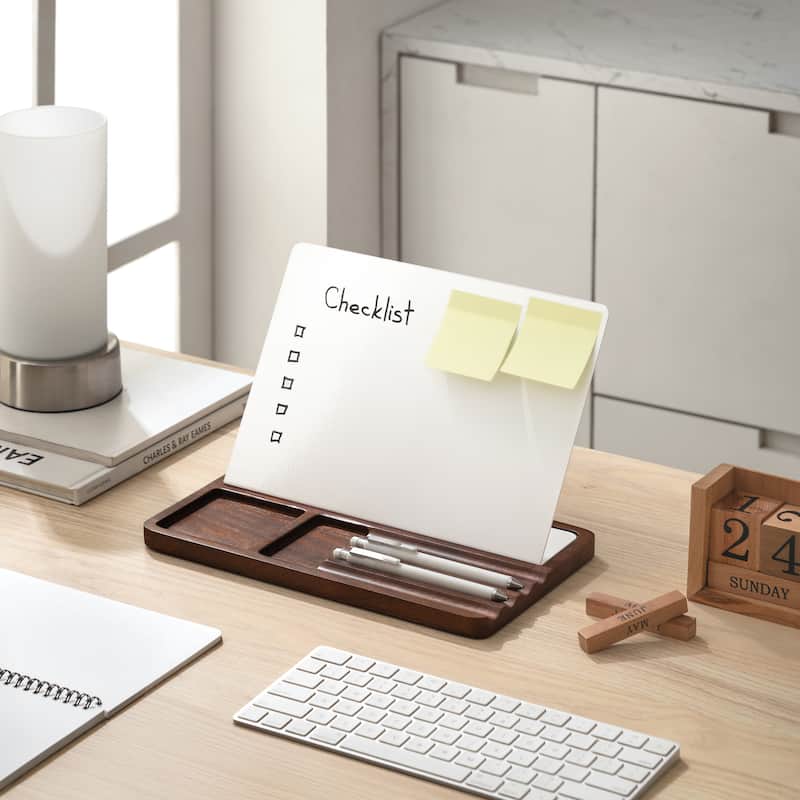 Jani Wooden Desk Organizer with Magnetic Whiteboard - Solid Wood, Hidden Storage & Anti-Skid Base for Home, Office & Workspaces - Tan