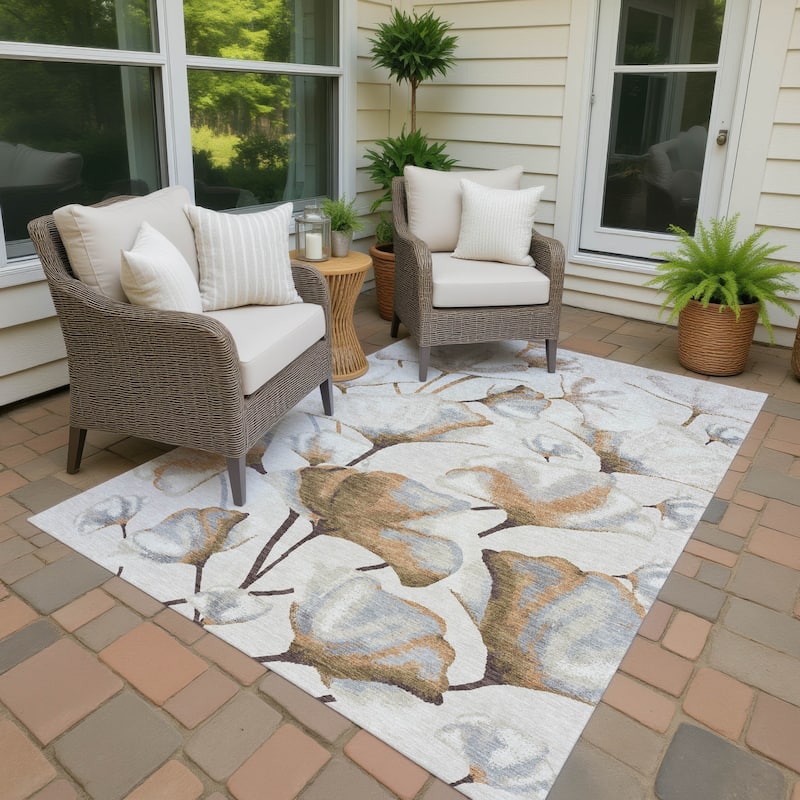 Machine Washable Indoor/ Outdoor Floral Love Chantille Rug - Copper - 3' x 5'