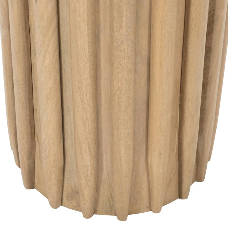 20 in. Natural Brown Round Wood End Table, Sturdy Build End Side Table for Living Rooms