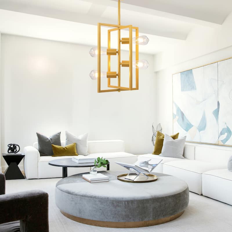 Industrial Lantern Chandelier, 4-Light Modern Geometric Semi Flush Mount Ceiling Light Fixture