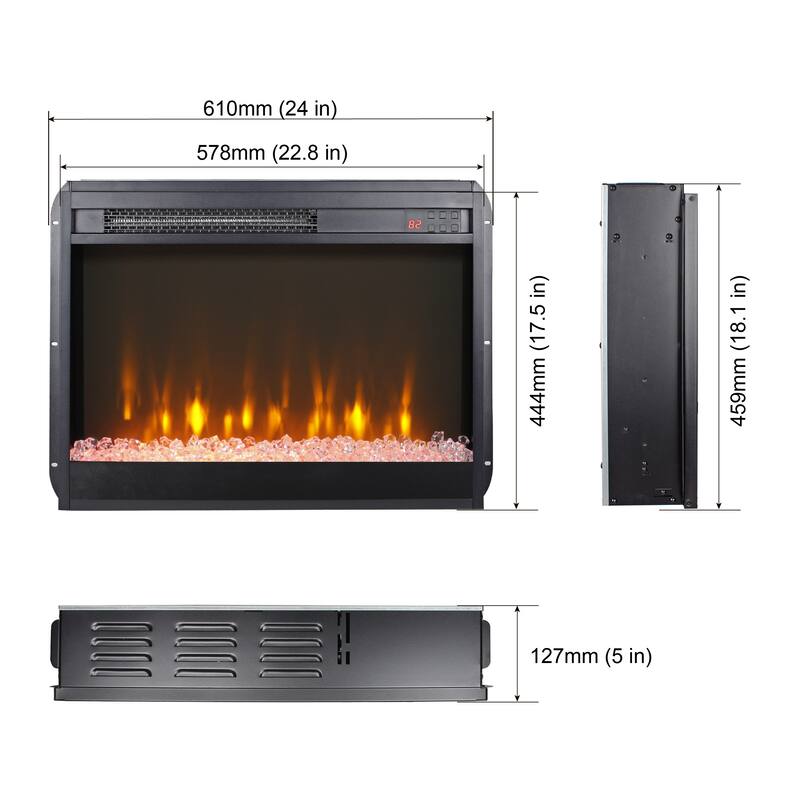 Freestanding or TV Stand Electric Fireplace, Realistic Flames, 9 Brightness Levels, 5000 BTU, Timer Function - N/A - Antique Black