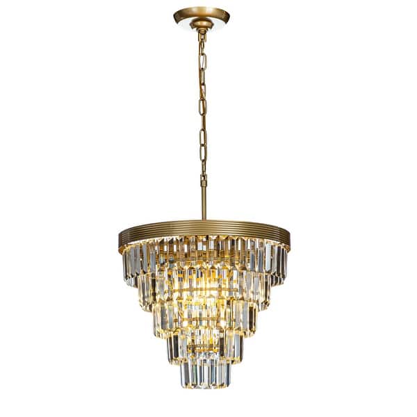 slide 2 of 7, 4-Light 16" Cone Shape 5-Tier Crystal Chandelier - W 16" W 16" - Soft Gold