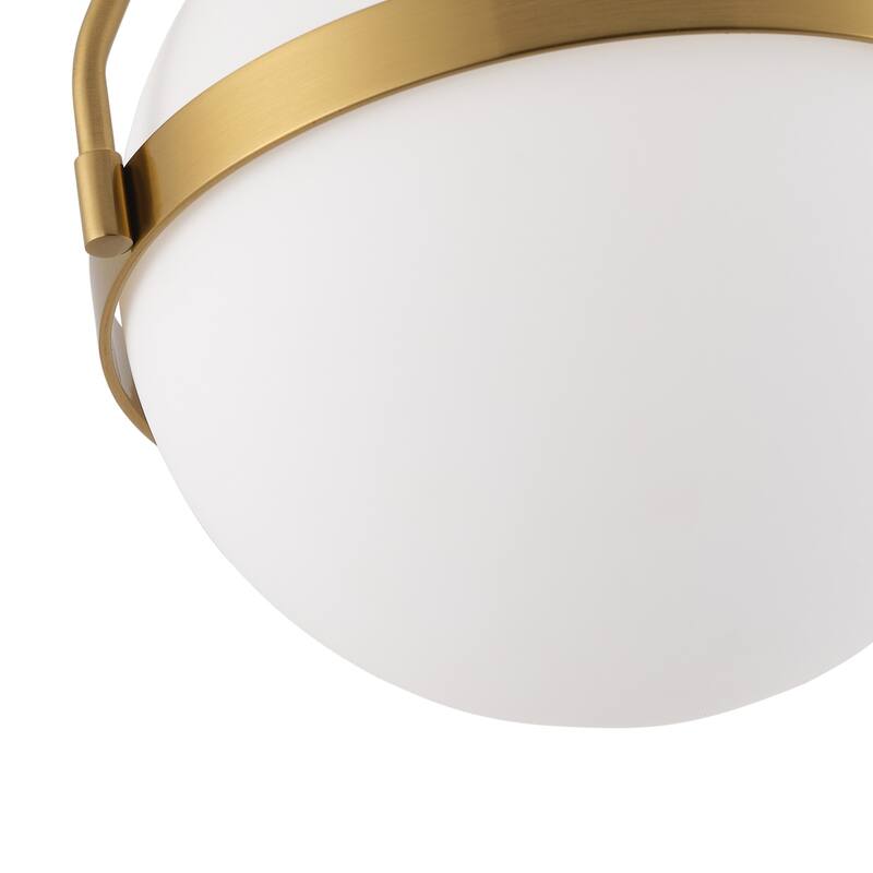 Brushed Brass 1-Light Semi Flush Mount Ceiling Light with White Globe Glass Shade