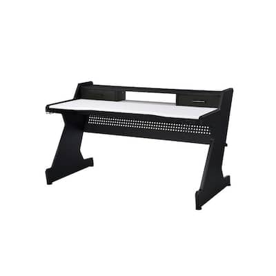 Gaming Table with Cup Holder and Headset Rack, Black and White