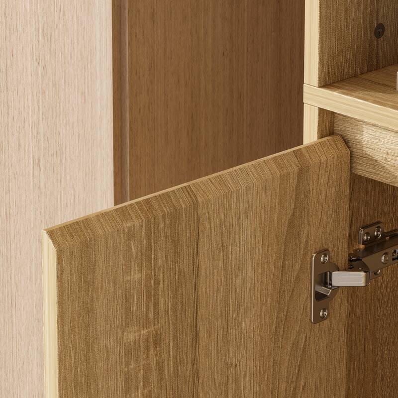 Pantry Large White Storage Cabinet 5-Door Bottom Cabinets & Open Display Shelving for Kitchen or Living Room