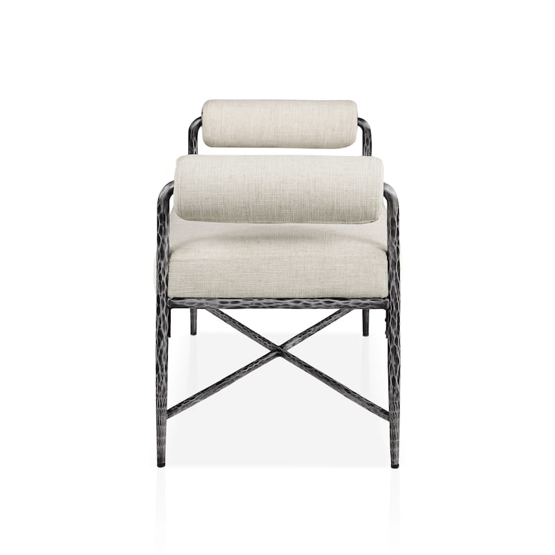 247 Shop At Home Lalia Modern Upholstered 48-inch Hammered Metal Accent Bench with Roll Arms