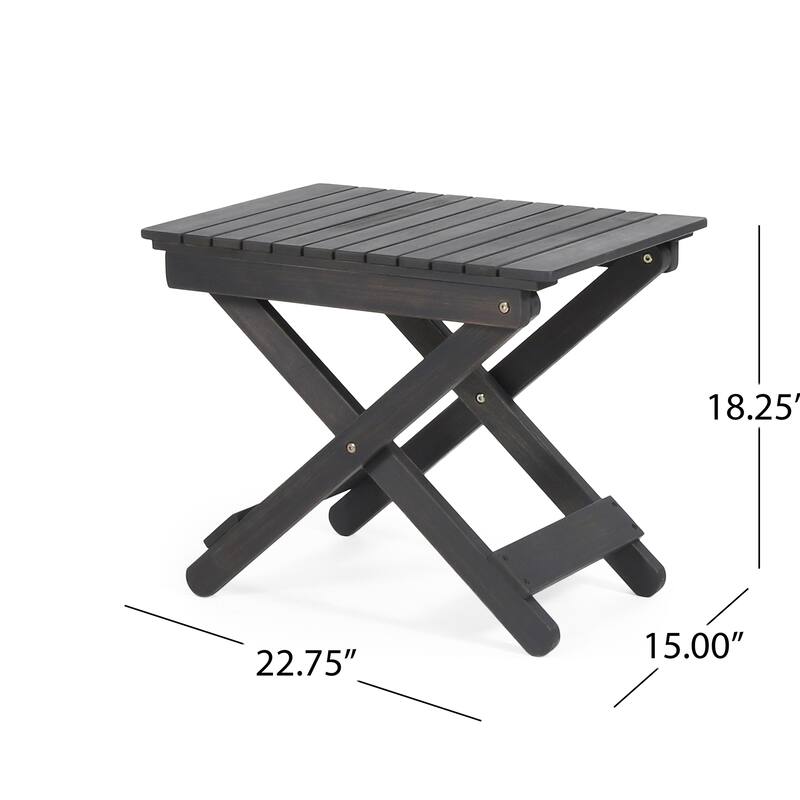Kyre Outdoor Side Table, Foldable Slatted 23 Inch, Dark Gray Acacia Wood
