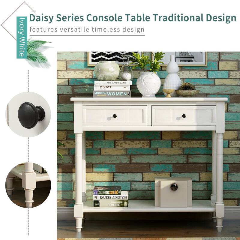 Traditional Console Table with 2-Drawers and Bottom Shelf