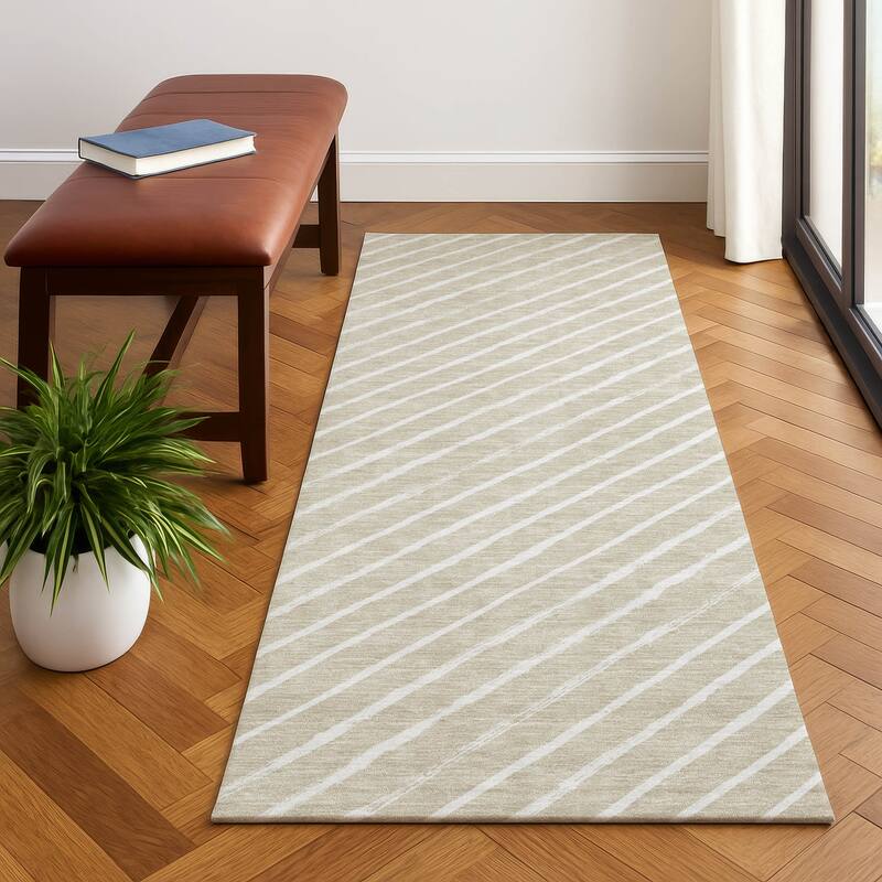 Premium Washable Super Soft Angle Stripe Mayfield Rug - Beige - 2'3" x 7'6"