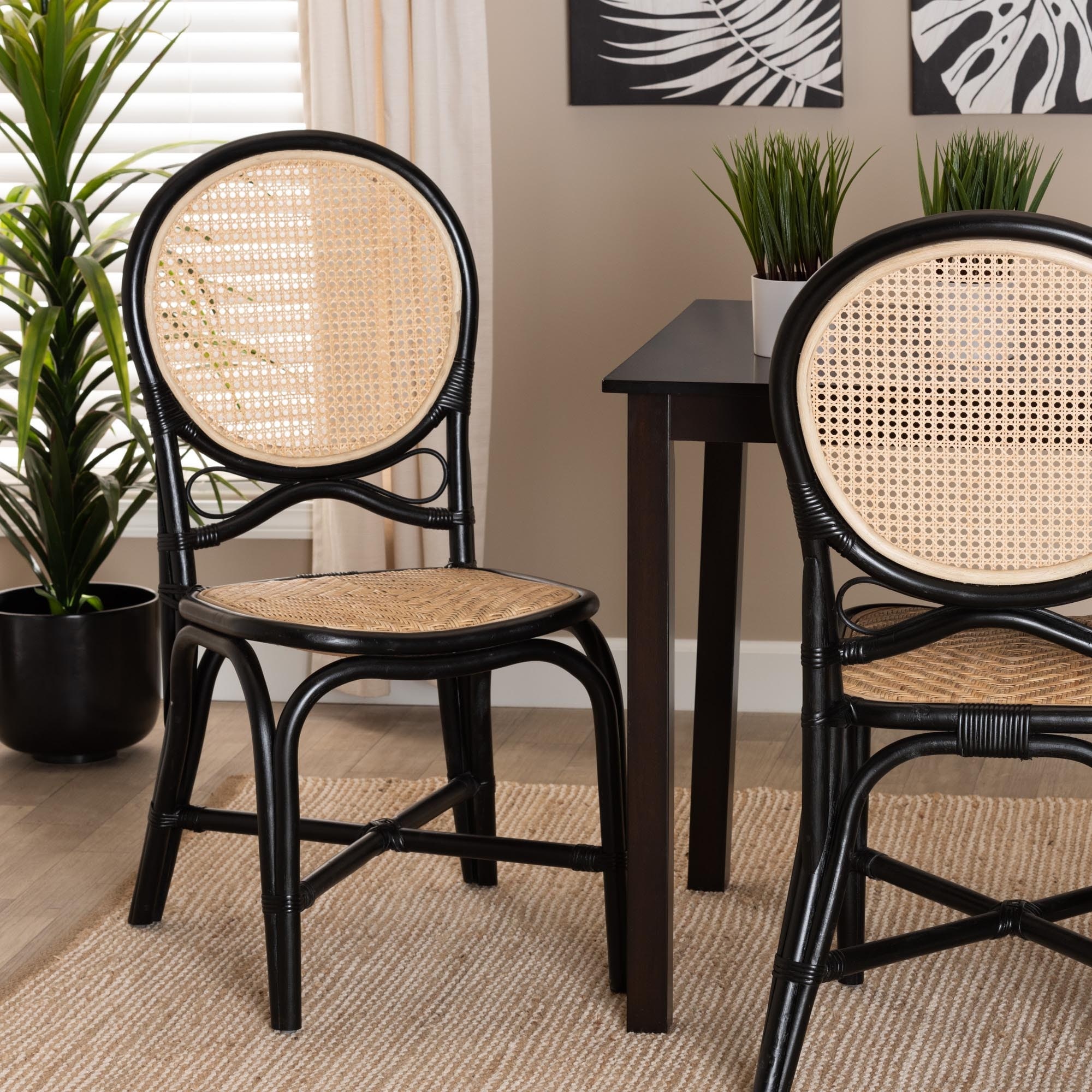 Wicker and 2025 black dining chairs