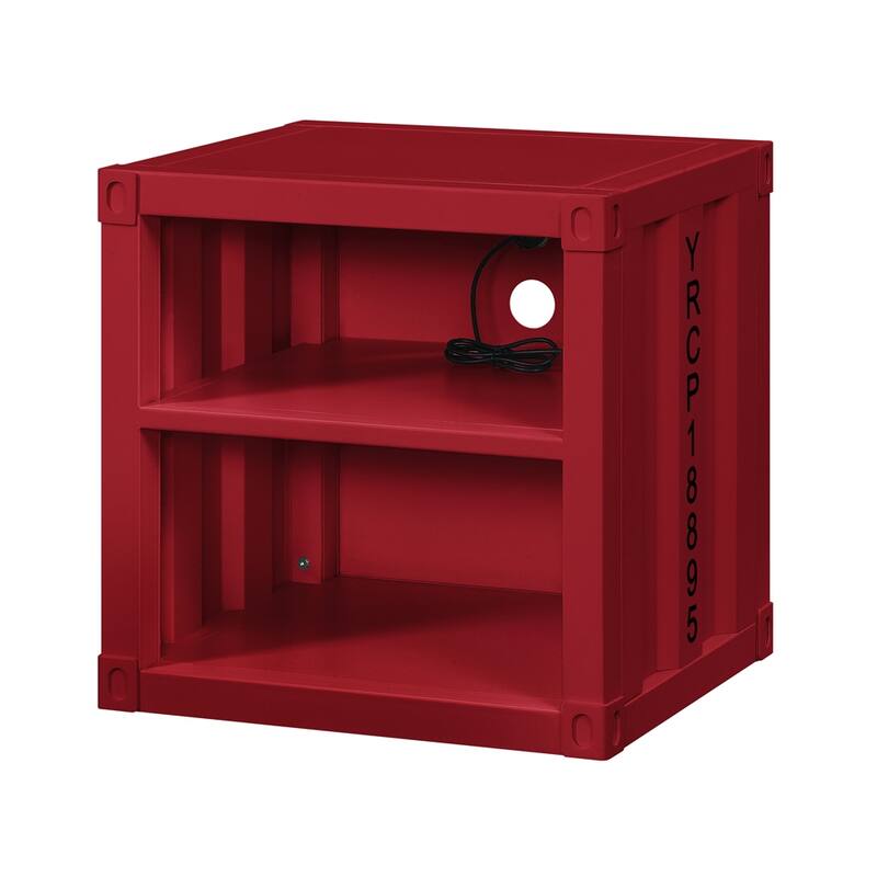 Industrial Design Nightstand, Bedside Decorative Table with USB Port, Sofa Side Table with 2 Open Compartments