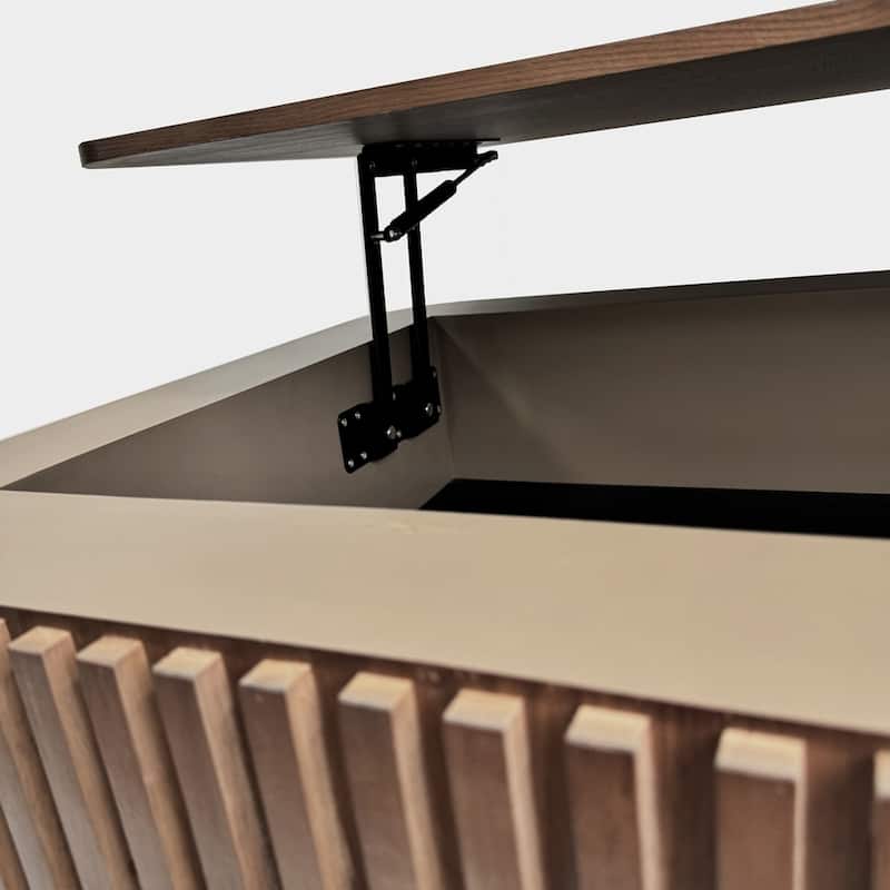 Contemporary Fluted Wood Grain Design Coffee Table with Storage,Adjustable Height,for Living Spaces
