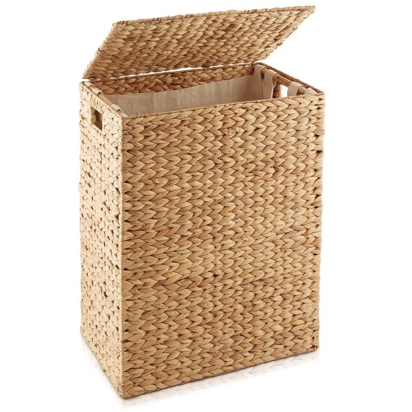Large Laundry Hamper Basket w Lid and Liner Water Hyacinth - Tan