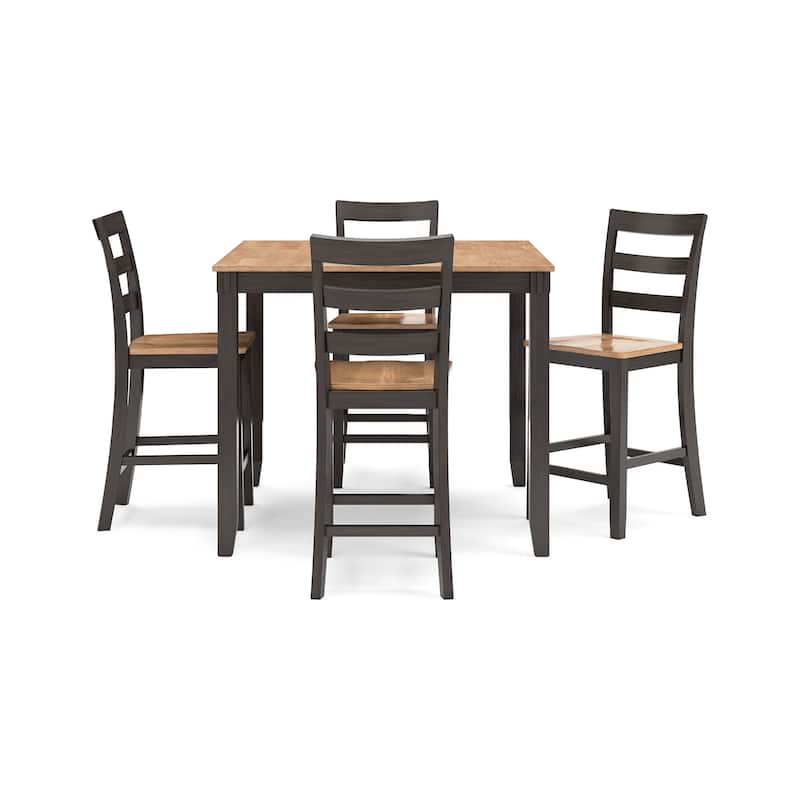 Gasy Counter Height Dining Table Set with 4 Ladderback Chairs, Brown