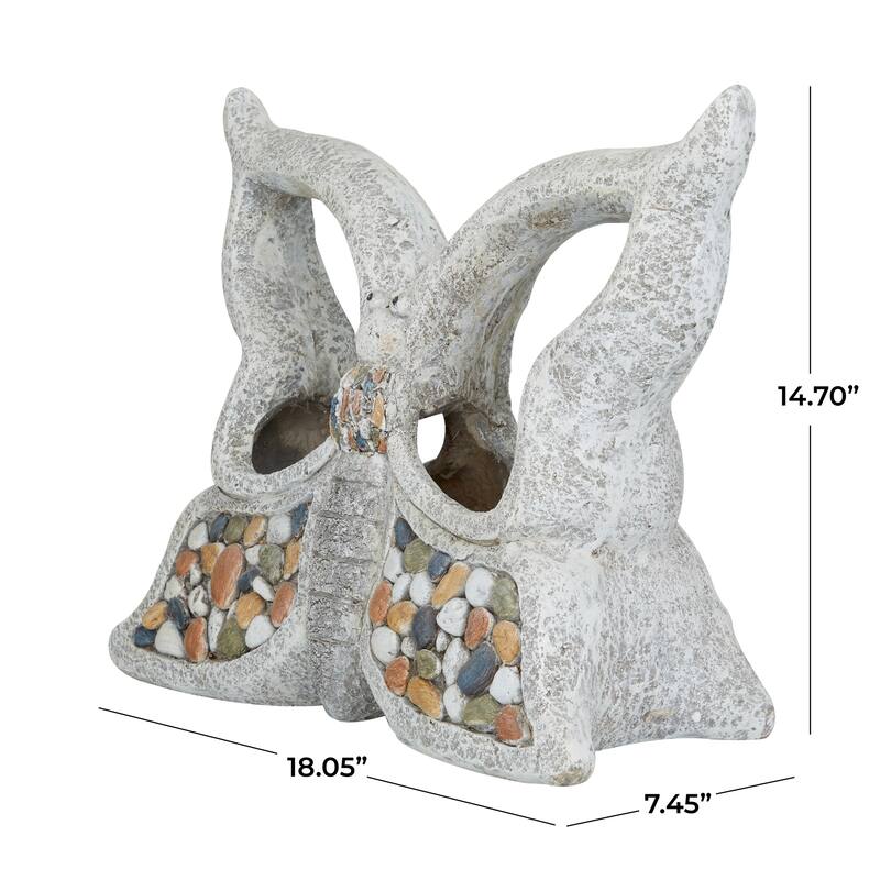 Gray Fiberglass Indoor Outdoor Planter with Stone Mosaic Design