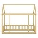 preview thumbnail 9 of 11, Natural Twin Size Pine Wood Floor Wooden Bed with House Roof Frame and Safety Guardrails