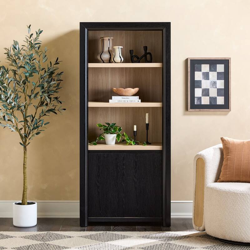 Walker Edison Modern Wood Open Bookshelf with Storage Cabinet - Black