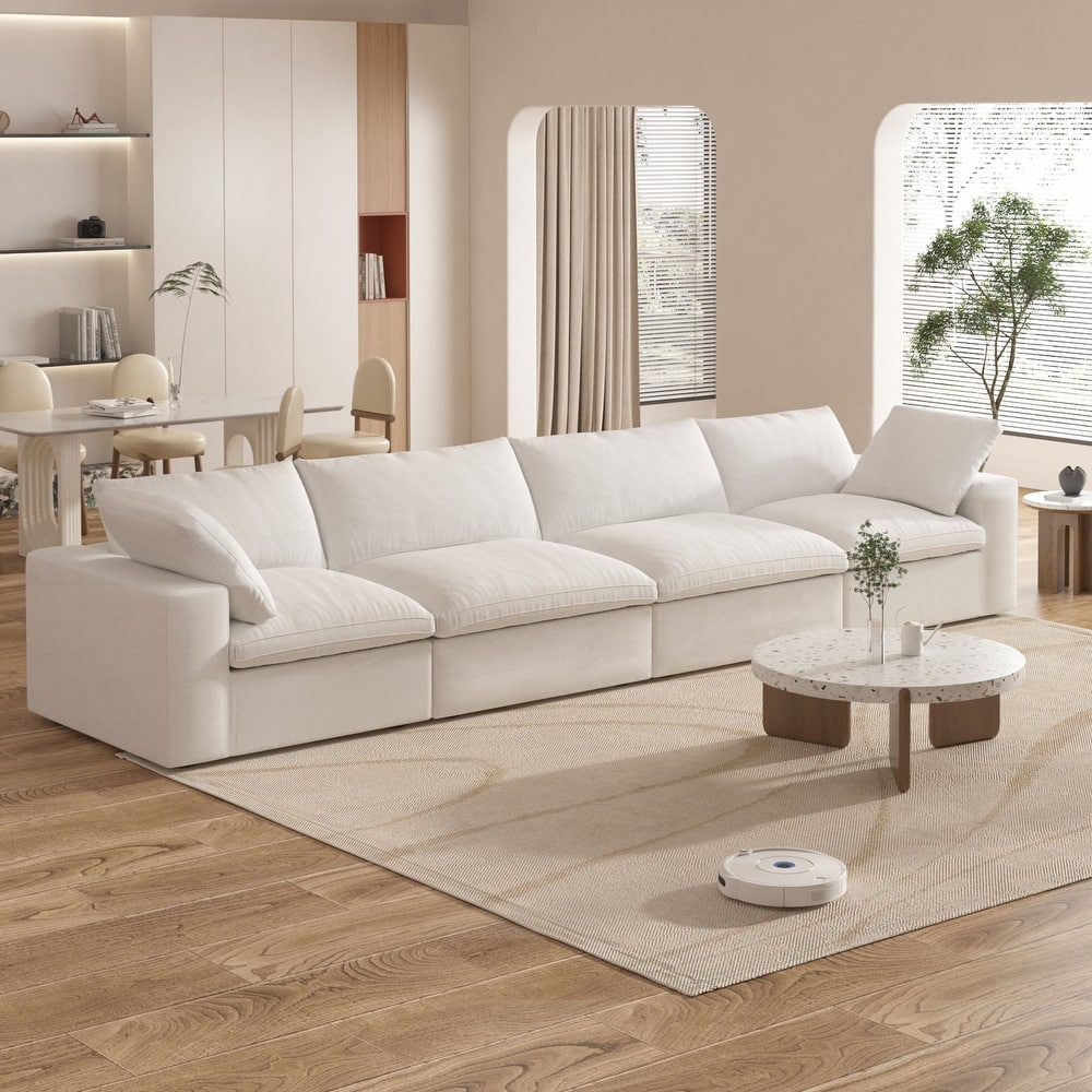 160'' Modern Linen Upholstery 4 Piece Sectional Sofa Minimalism Commix Down Filled Modular Couches