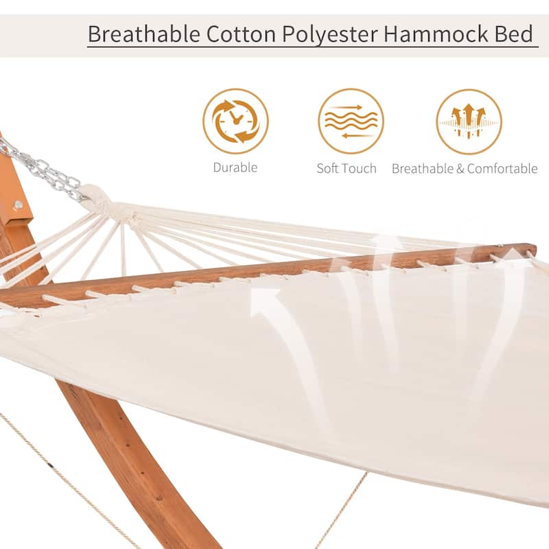Outsunny 13' Wooden Arc Outdoor Hammock Stand Modern Curved Wood Bed with Detachable Canopy, Steel and Wood Stand, White
