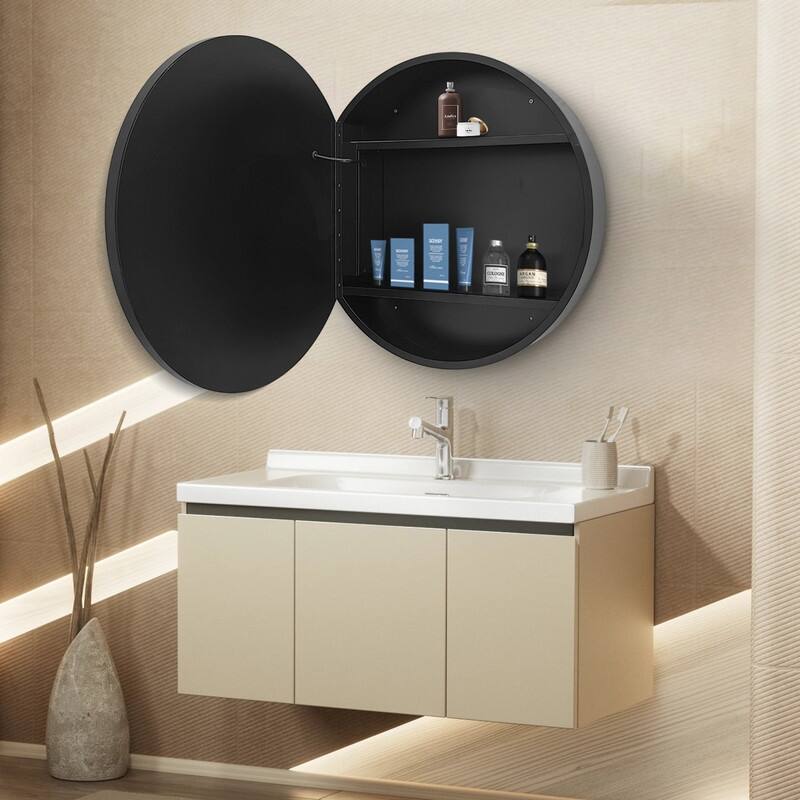 Alvana LED Black framed Wall mount Medicine Cabinet with Mirror Anti-fog function with 3 colors light