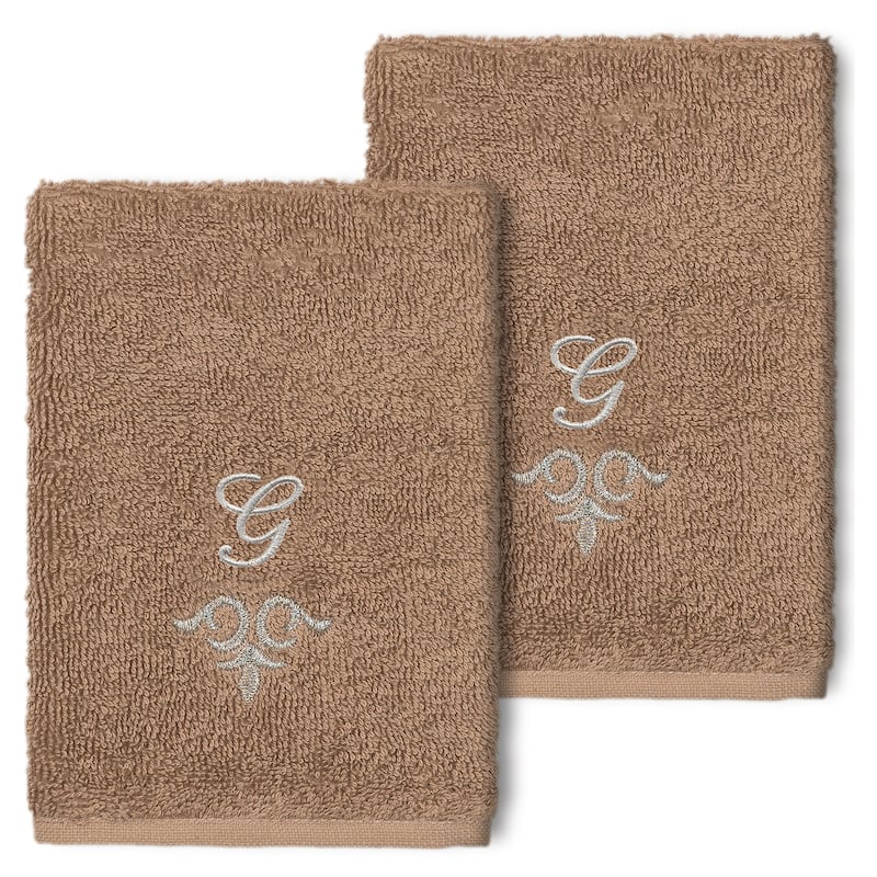 Authentic Hotel and Spa 100% Turkish Cotton Monica 2PC Embellished Washcloth Set - G - Latte