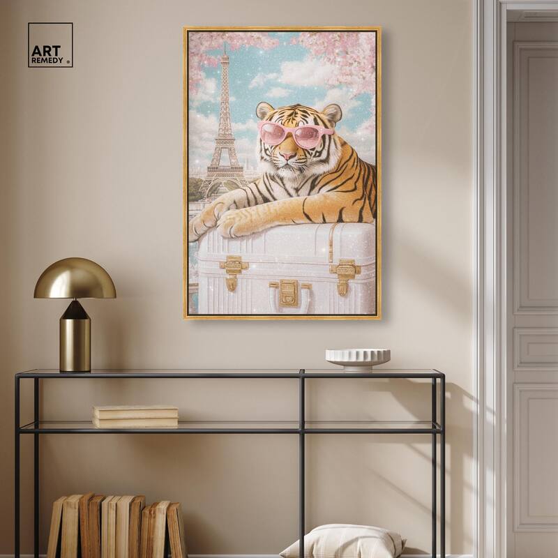 Tiger Luggage Paris Canvas by Art Remedy