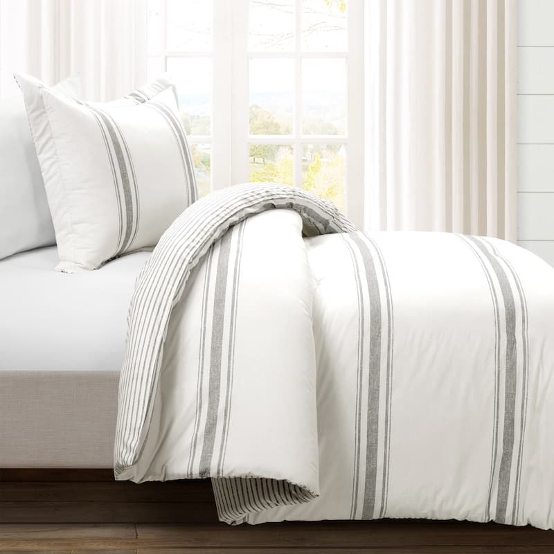 Lush Decor Farmhouse Stripe Reversible Cotton 2 Piece Comforter Set