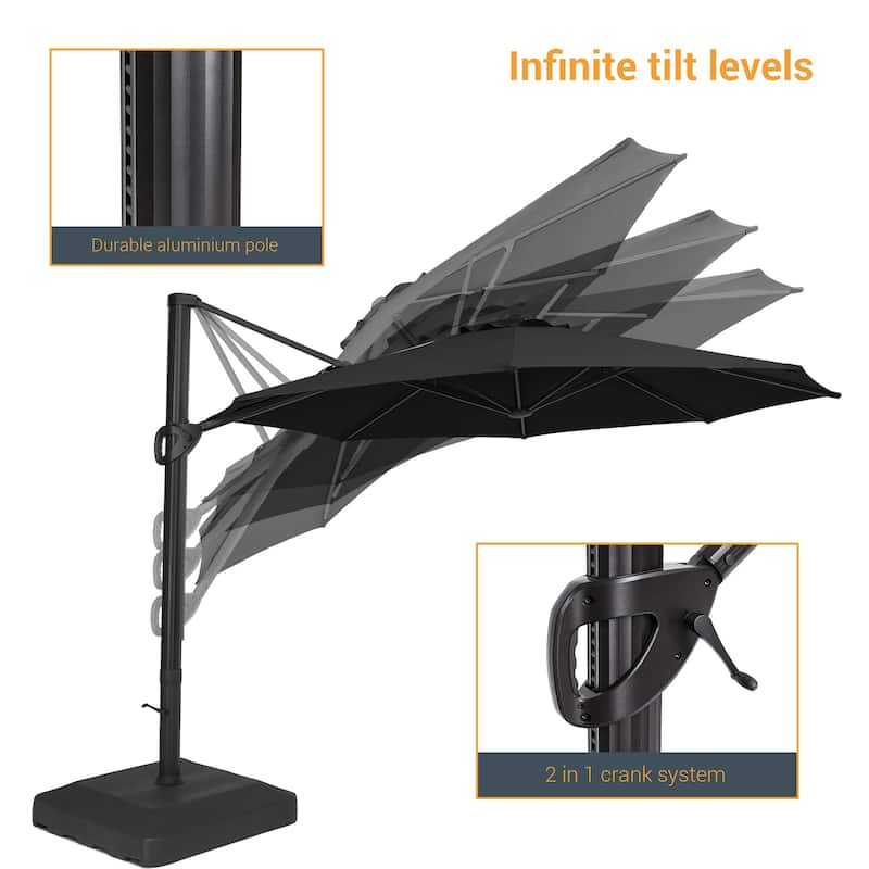 LIVOOSUN Outdoor Cantilever Offset Patio 11Ft Aluminum Umbrella w/Base