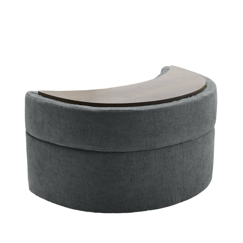 Chenille Half Moon Storage Ottoman(Set of 2)